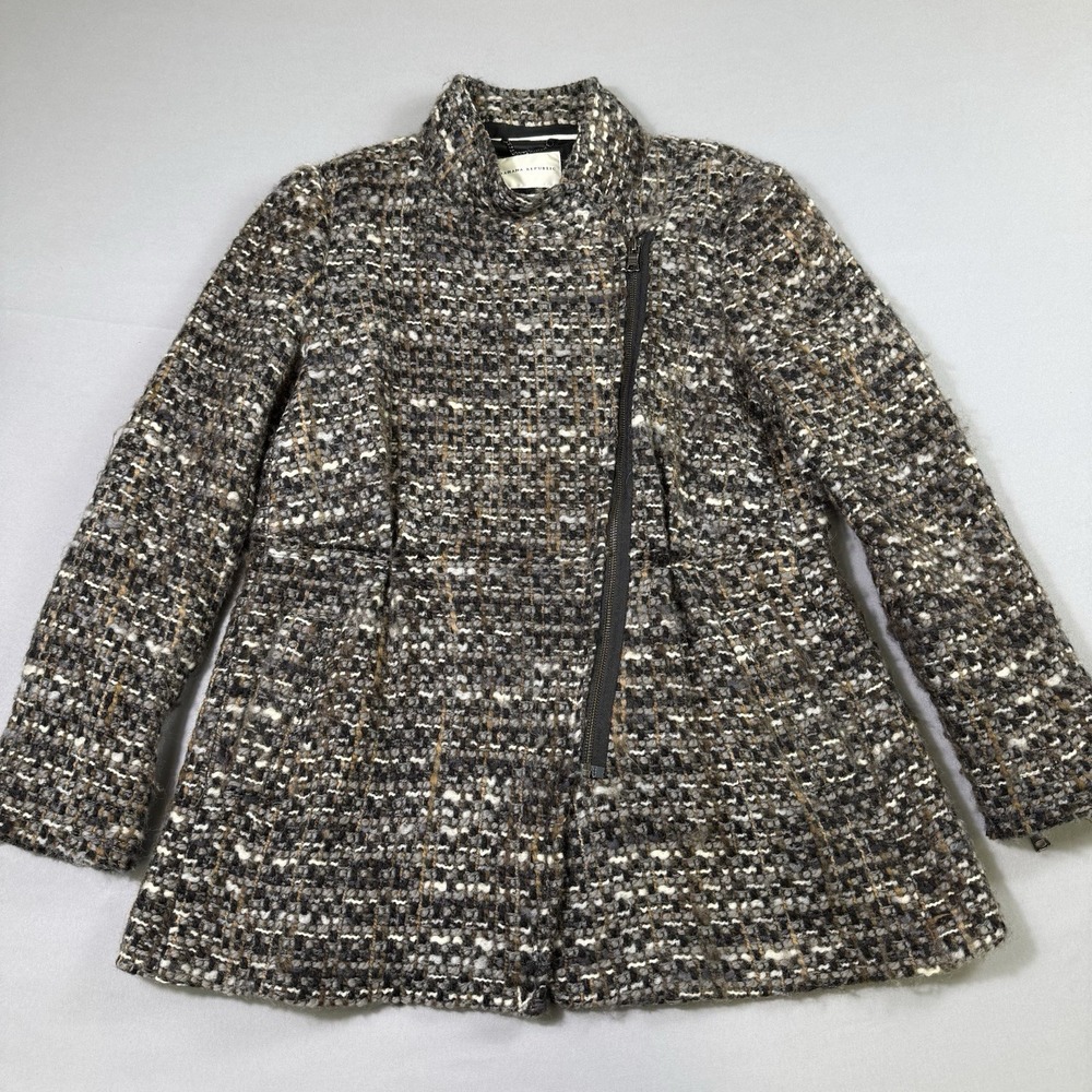 Banana Republic Boucle Moto Jacket Womens XL Italian Wool Pleated Lined Zip‎ EUC